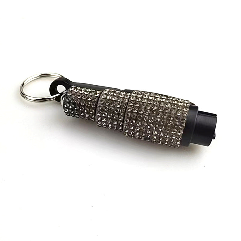 Wholesale Leopard Print Car Key Life Hammer with Diamond Car Plastic Keychain